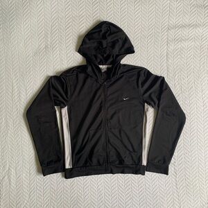 Vtg Y2K Nike Athletics Hooded Full Zip Gym Running Track Jacket Black White Sz S